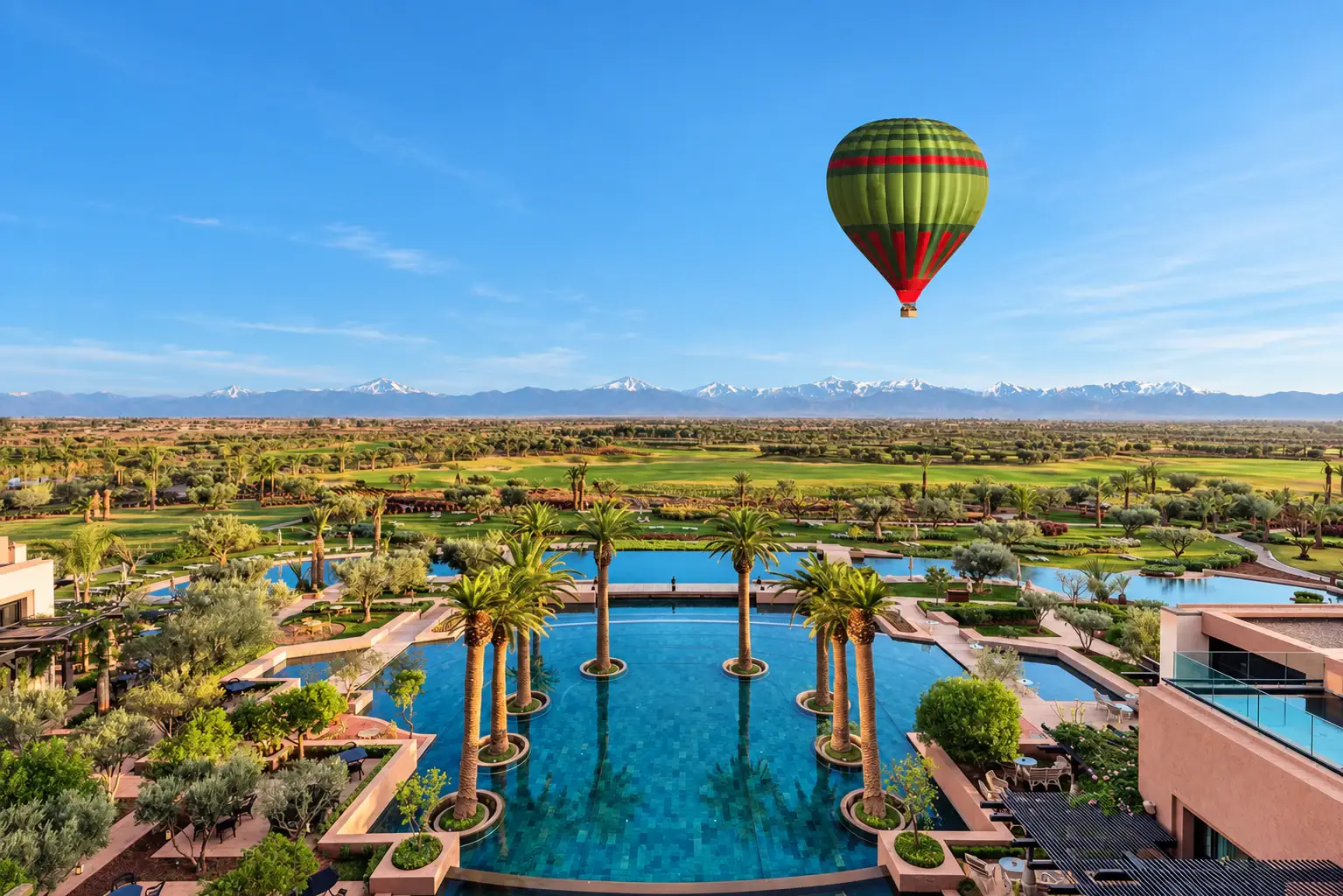 Hot-air balloon over the Fairmont Royal Palm golf course near Marrakech